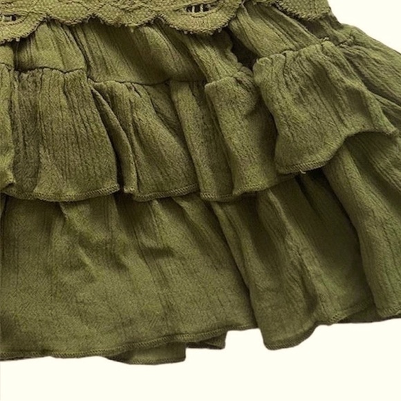 NWT Free People Women’s Adella Lace Ruffled Cami Top Olive Green Size Medium - Picture 11 of 16